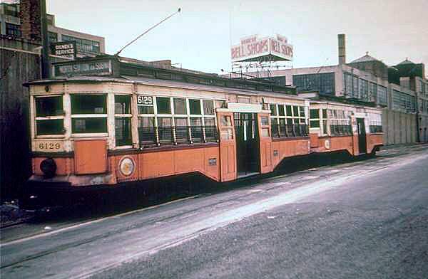 Boston MTA Center-Entrance Car 6129 at Braves Field in the early 1950s