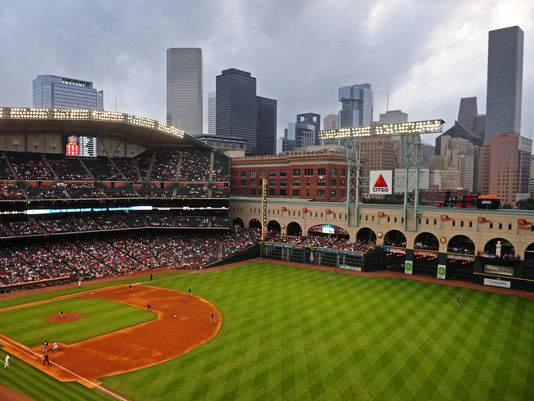 Aerial Of Minute Maid Park And Houston Skyline