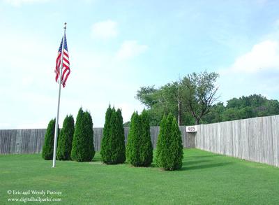 This image is from Eric & Wendy Pastore (digitalbaseballparks'.com). Center field measures 485ft with six small trees and a flag pole in play guarding the fence, all of the outfielders have several obstetrical to successfully navigate when a ball is hit that deep.