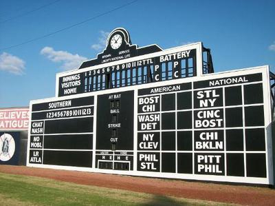 Today’s board has hand-operated functions, just like the original. Scores are dropped in by boys hanging out in the ballpark. And since it seemed appropriate to unite the old with the modern, the scoreboard has been updated with electronics to ensure the hard-to-reach analogue clock always shows the correct time.