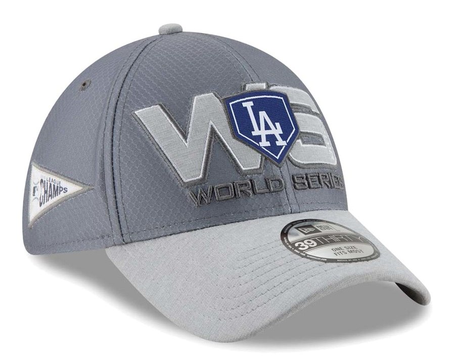 Men's Los Angeles Dodgers New Era Gray 2018 National League Champions Locker Room 39THIRTY Flex Hat