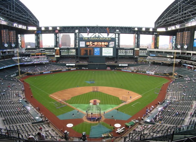 Chase Field Viewed from Press Box Behind Home Plate; www.ballparkreviews.com 