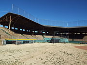 The concrete grandstand of the Warren Ballpark which was built in 1909 and is located in the corner of Arizona Street and Ruppe Road in Bisbee, Az. The Warren Ballpark is one of the oldest professional baseball stadiums in the United States. It has hosted baseball Hall of Famers John McGraw, Connie Mack and Honus Wagner and also some of the members of the Chicago White Socks involved in the 1919 Black Sox Scandal, such as Hal Chase, Chick Gandil and Buck Weaver. 